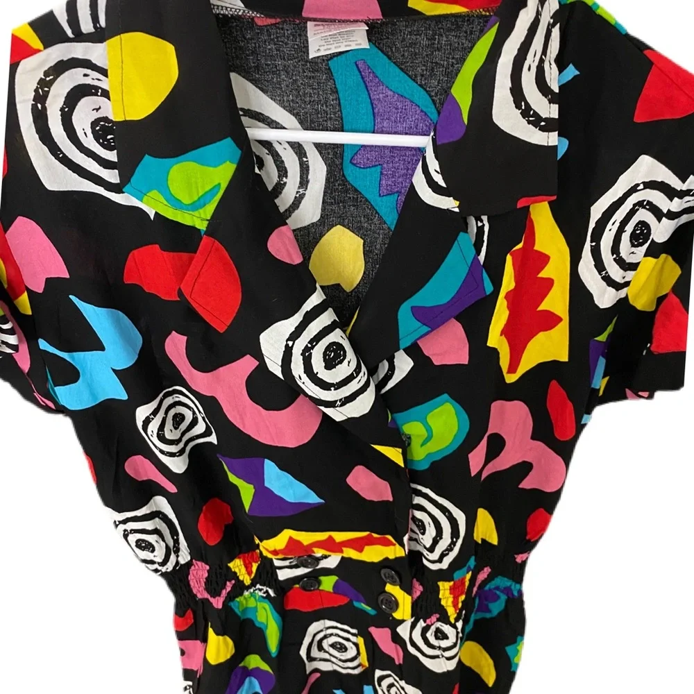 80's vibe multi color romper with collar size M - Picture 3 of 5